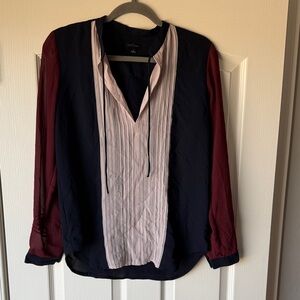 Ann Taylor Navy and Burgundy Casual Button Down Shirt